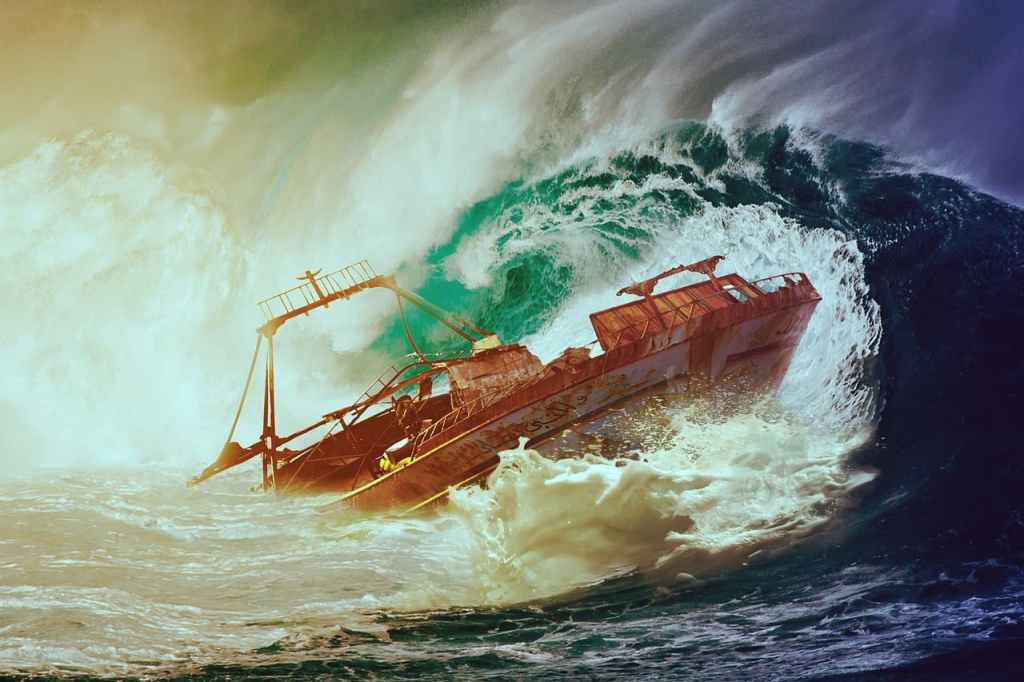 boat in violent ocean storm