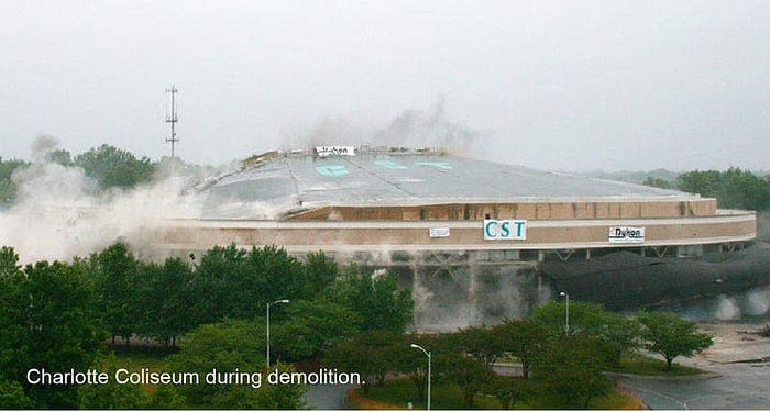 Charlotte Coliseum During Implosion