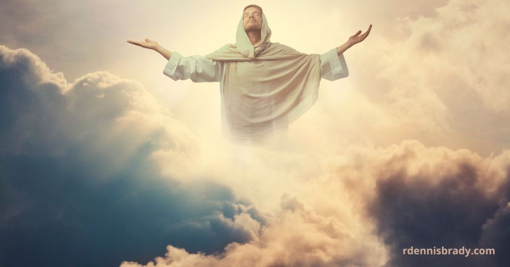Jesus above the clouds lifted on high