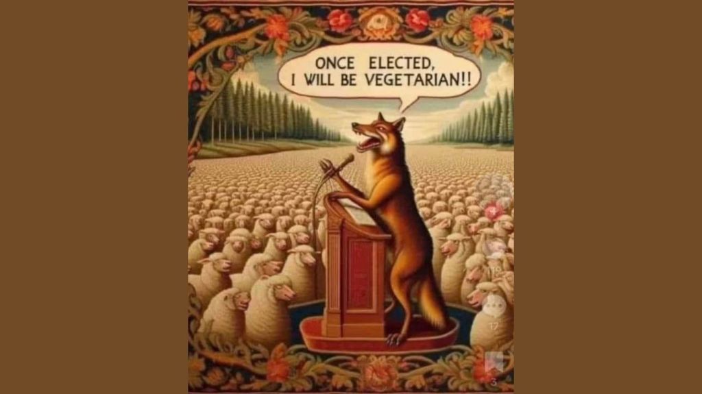 a wolf lying to sheep