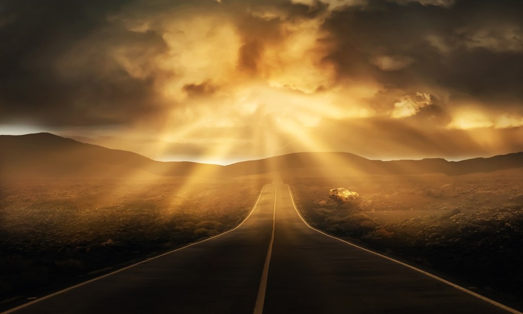 driving into the sunset